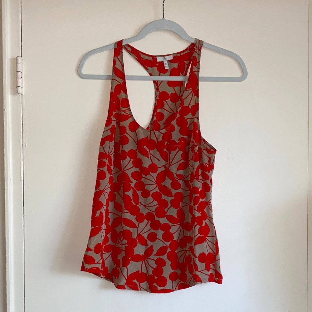 Joie Alicia Silk Cherries Racerback Tank, Size XS
